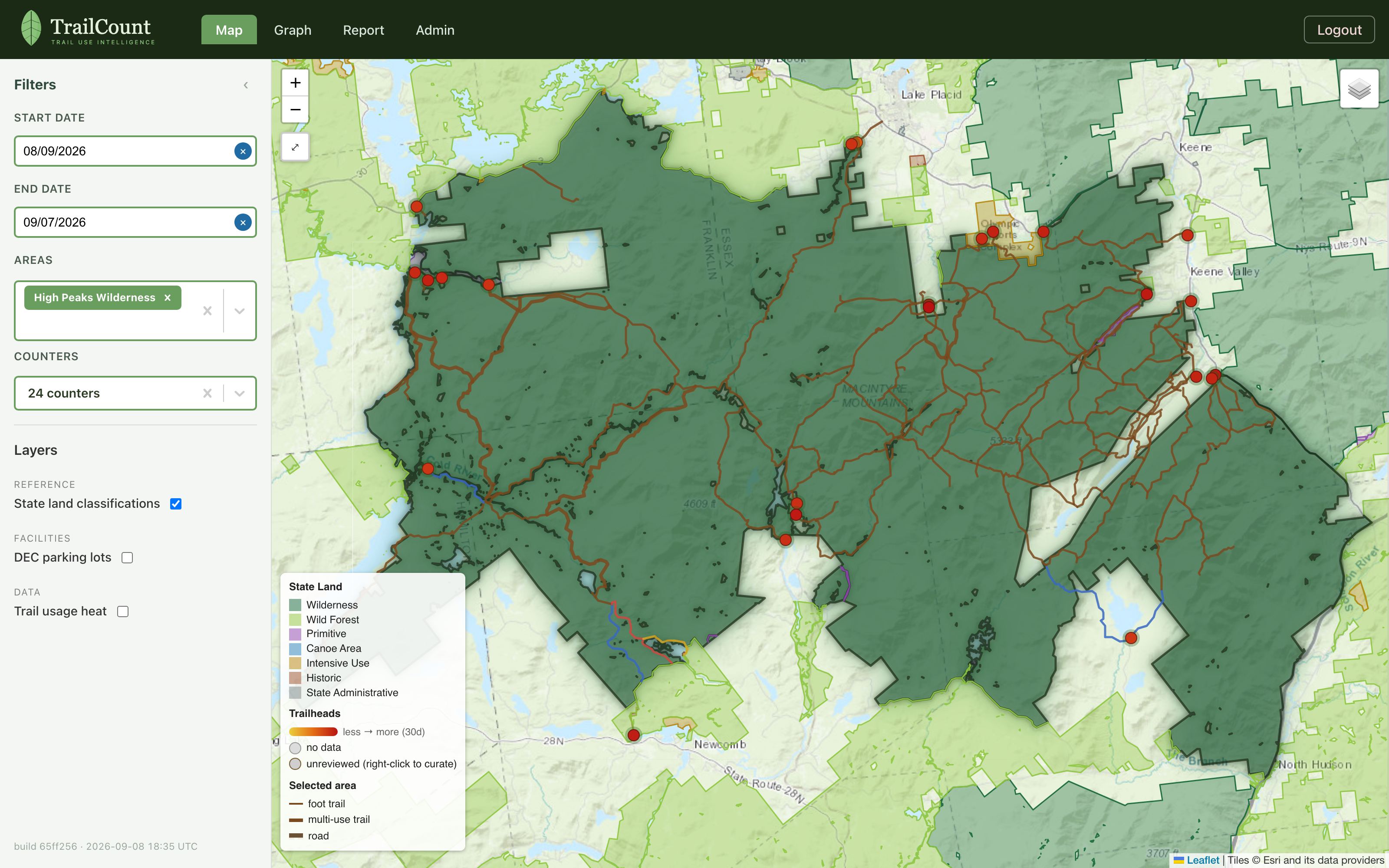 High Peaks Wilderness selected on the map